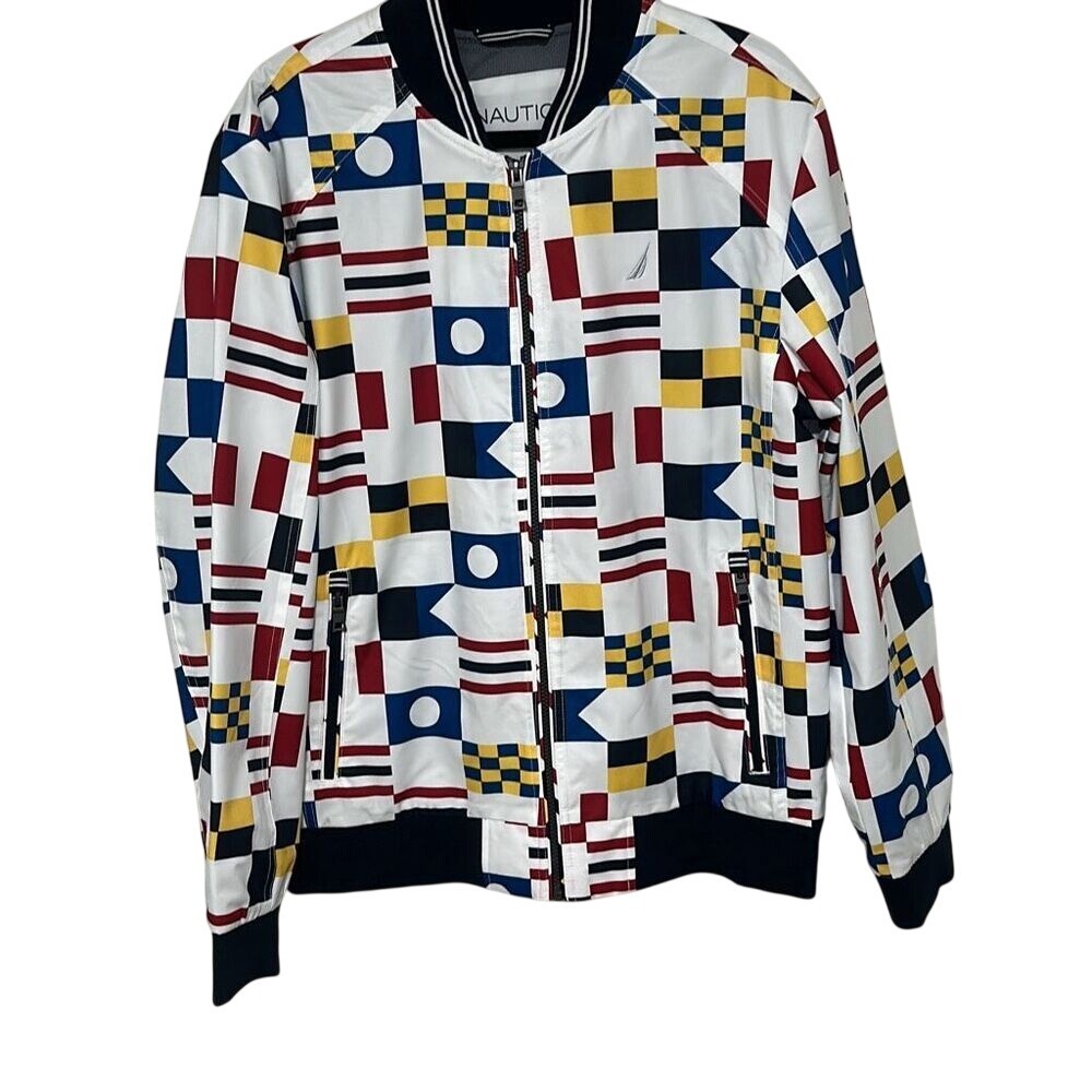 NWOT Nautica Mens Multicolor Water Wind Resistant Stretch Bomber Jacket Large